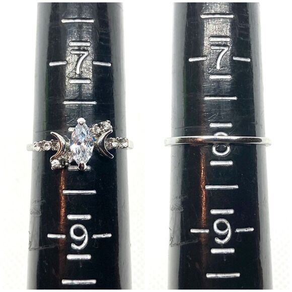 Silver Crescent Moon Crystal Ring - Picture 11 of 16